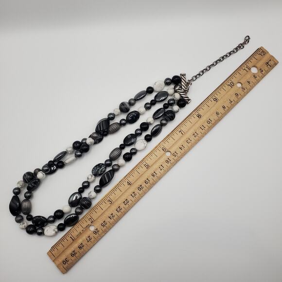 CAROLYN POLLACK Sterling Silver 2 Strand Agate Howlite Onyx Hematite Necklace - Picture 7 of 7